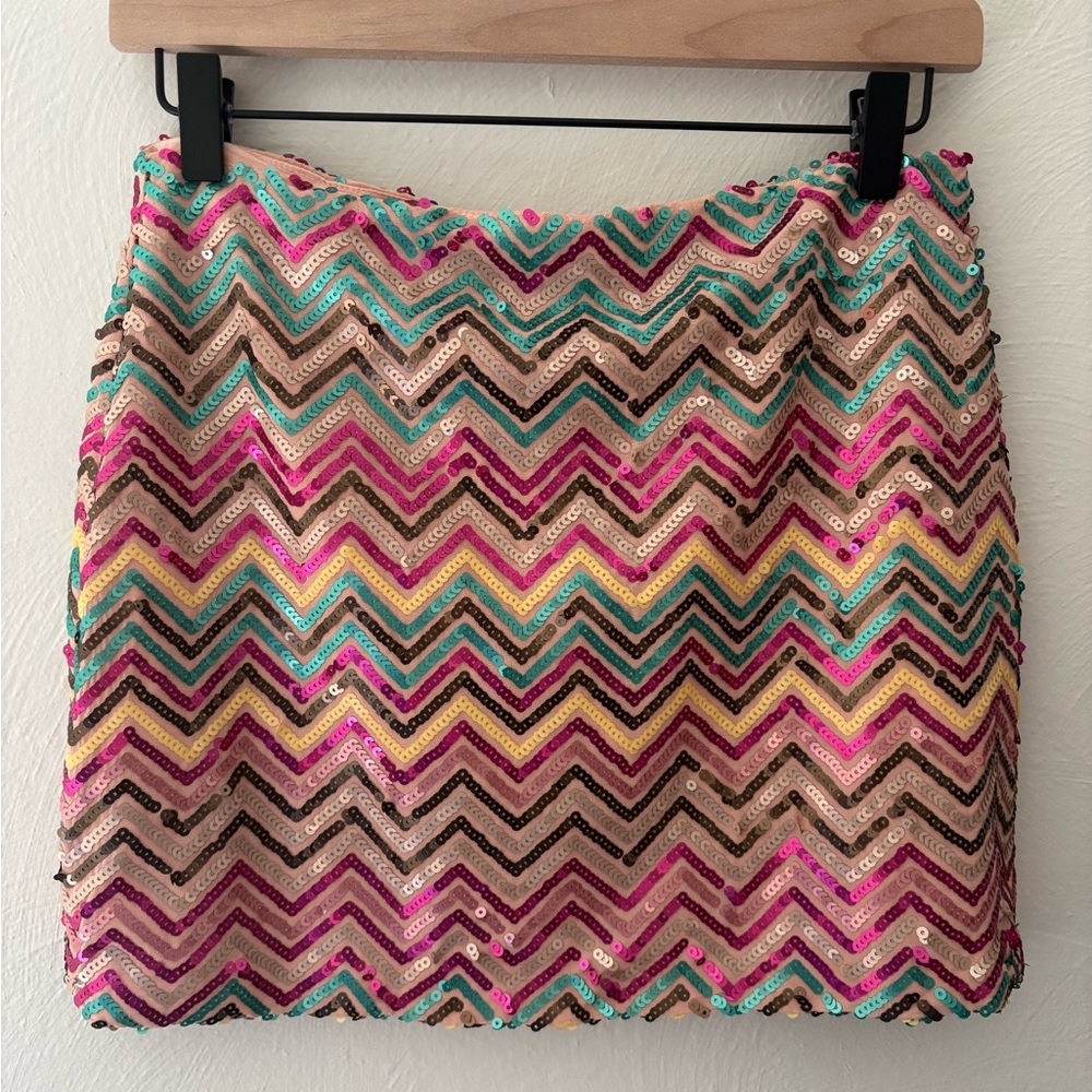 Francesca's Multicolor Sequin Chevron Mini Skirt